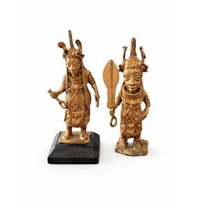 African Benin Style Bronze Warrior Figures (Set of 2) 🌍